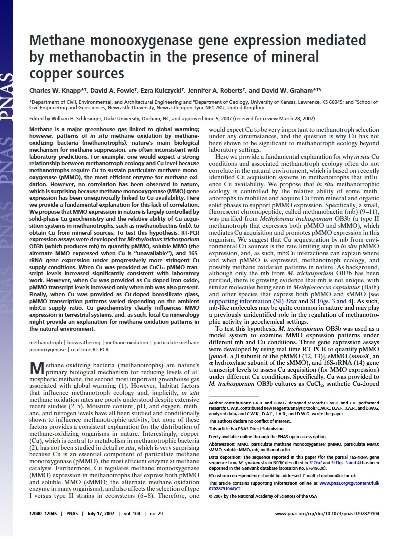 Gene Expression Methane Monooxygenase