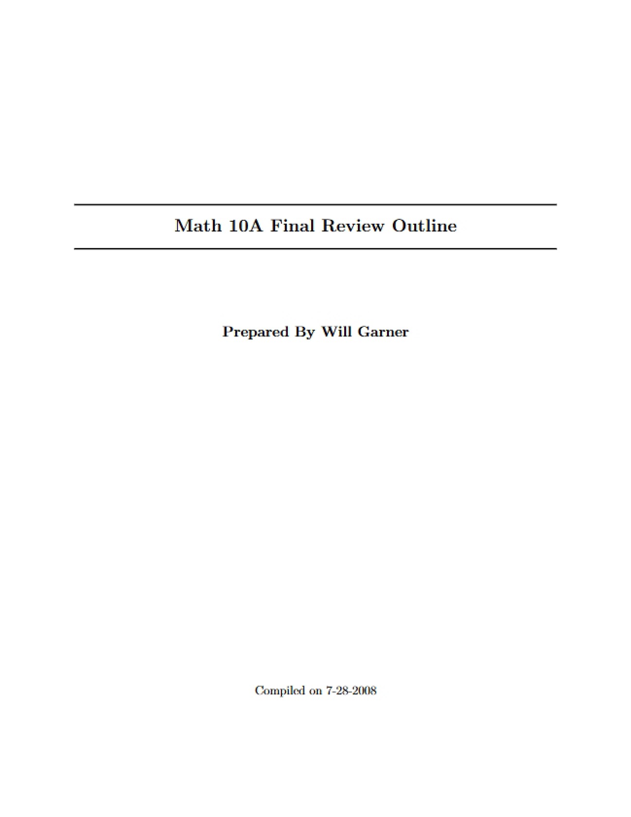Calculus I Final Review Summary