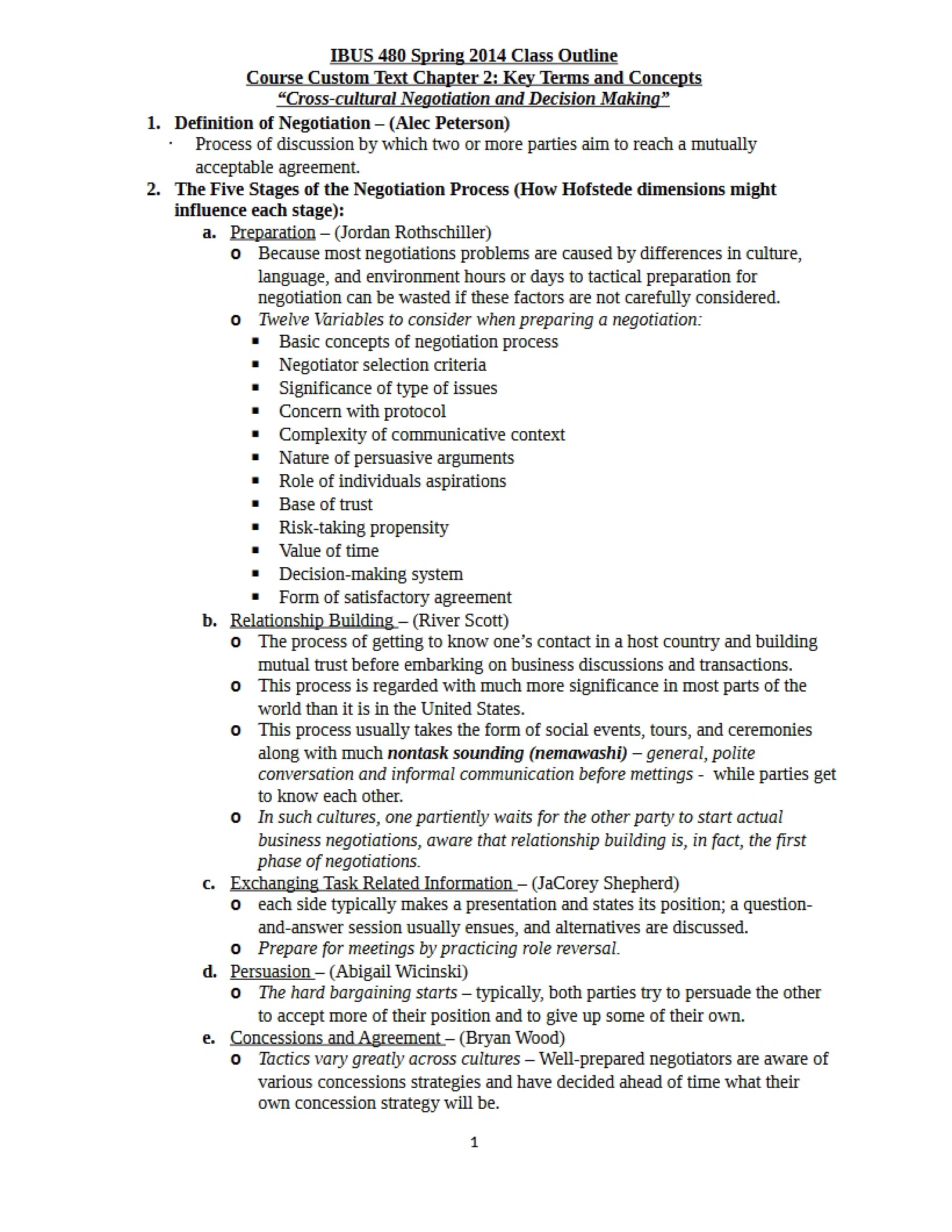 Chapter Two Outline