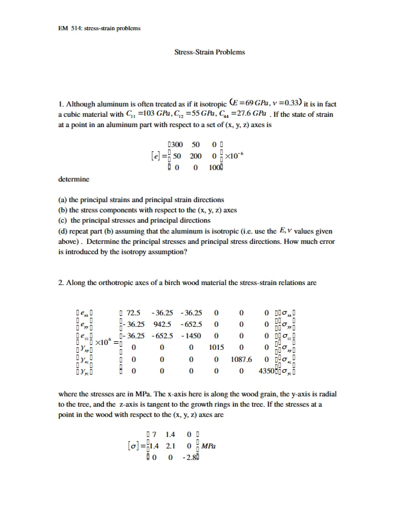 First Homework on Stress-Strain Problems