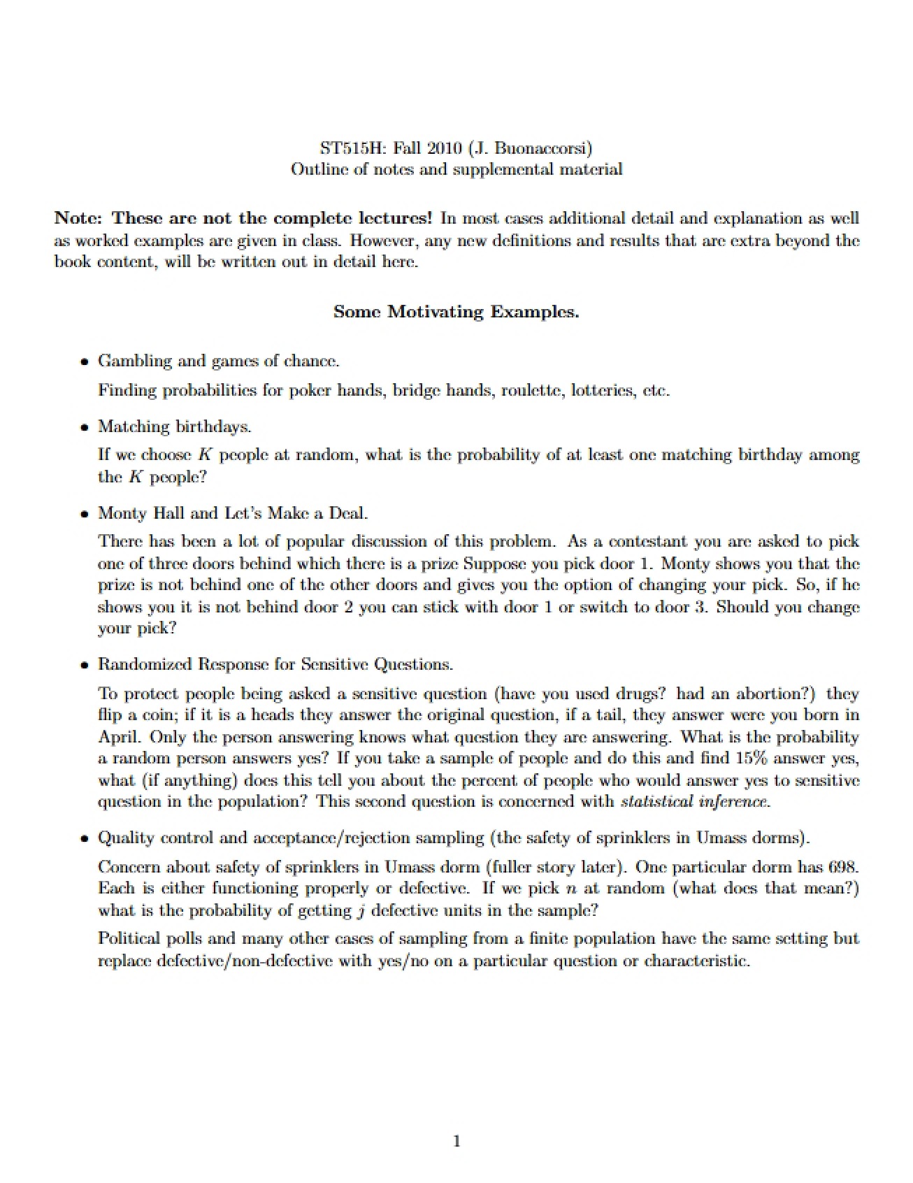 Lectures for STATISTC 515H