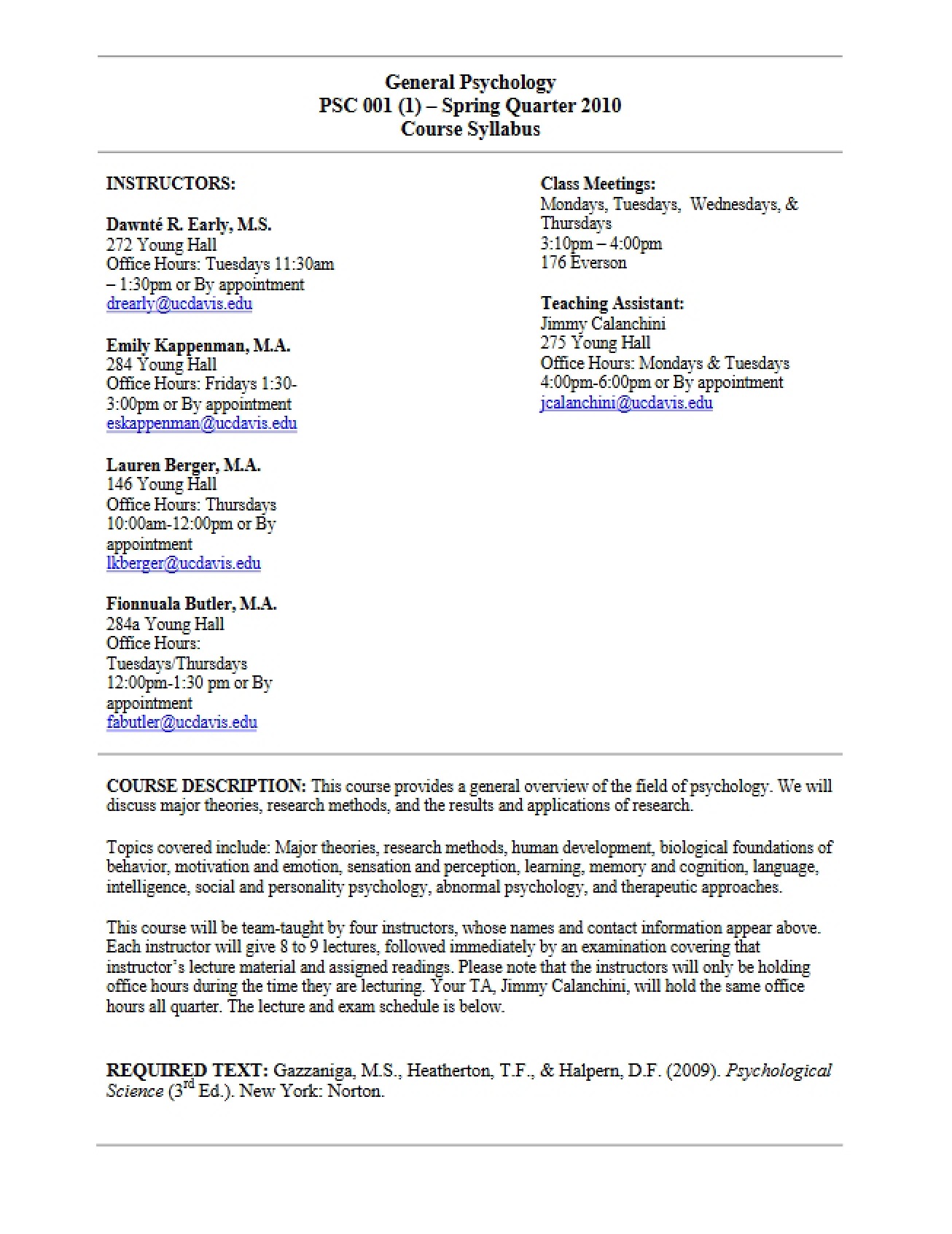 Syllabus for General Psychology