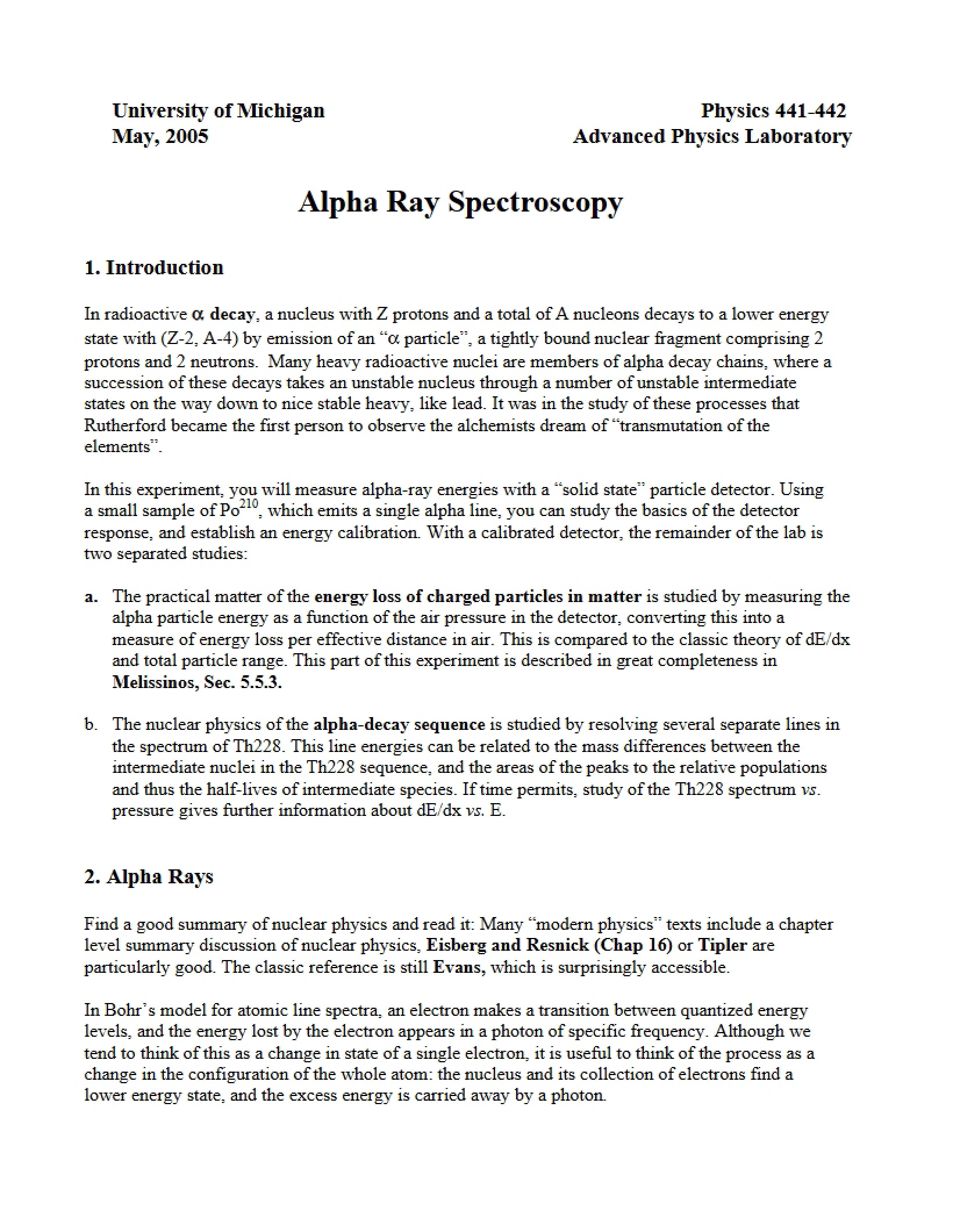 Spectroscopy of Alpha Rays