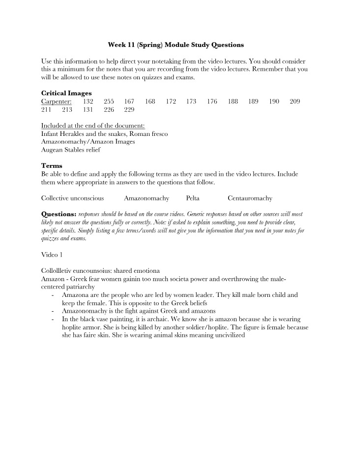 Ancient Greek Culture - Study Questions and Iconography