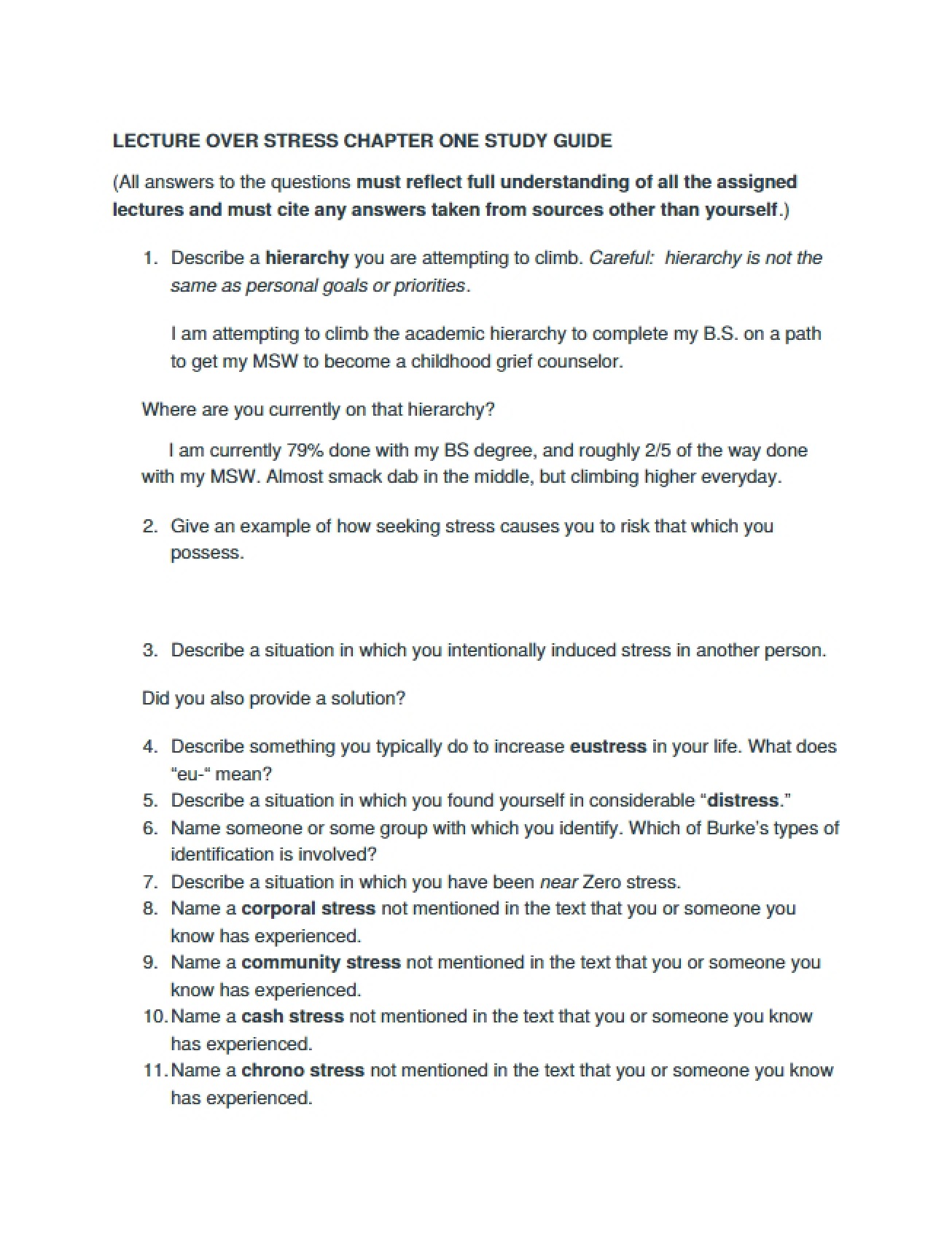 Study Guide for the Stress Lecture on Chapter One