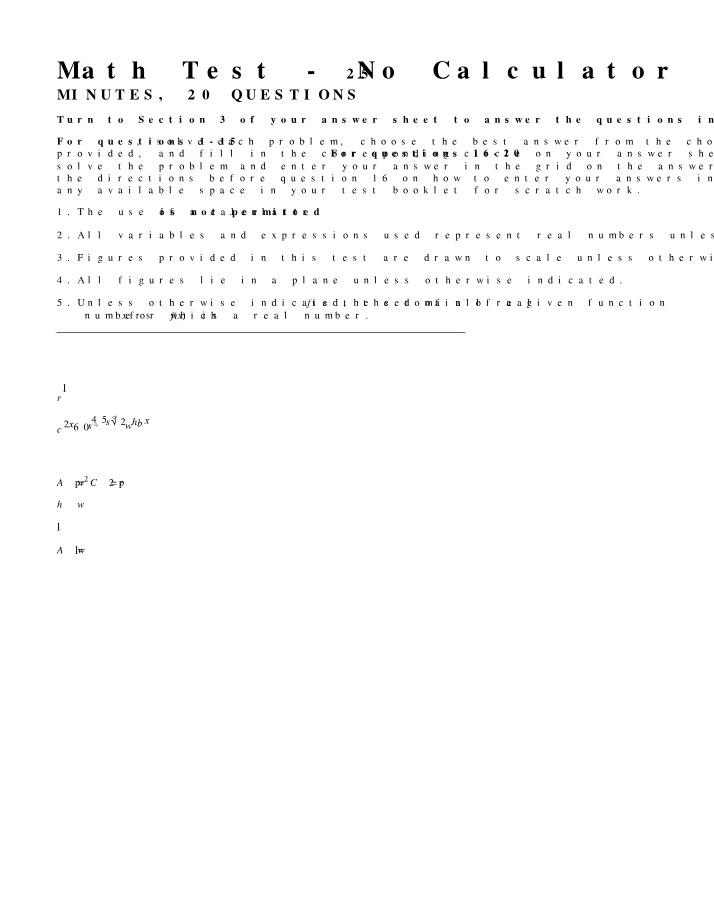 Math Test - No Calculator Section