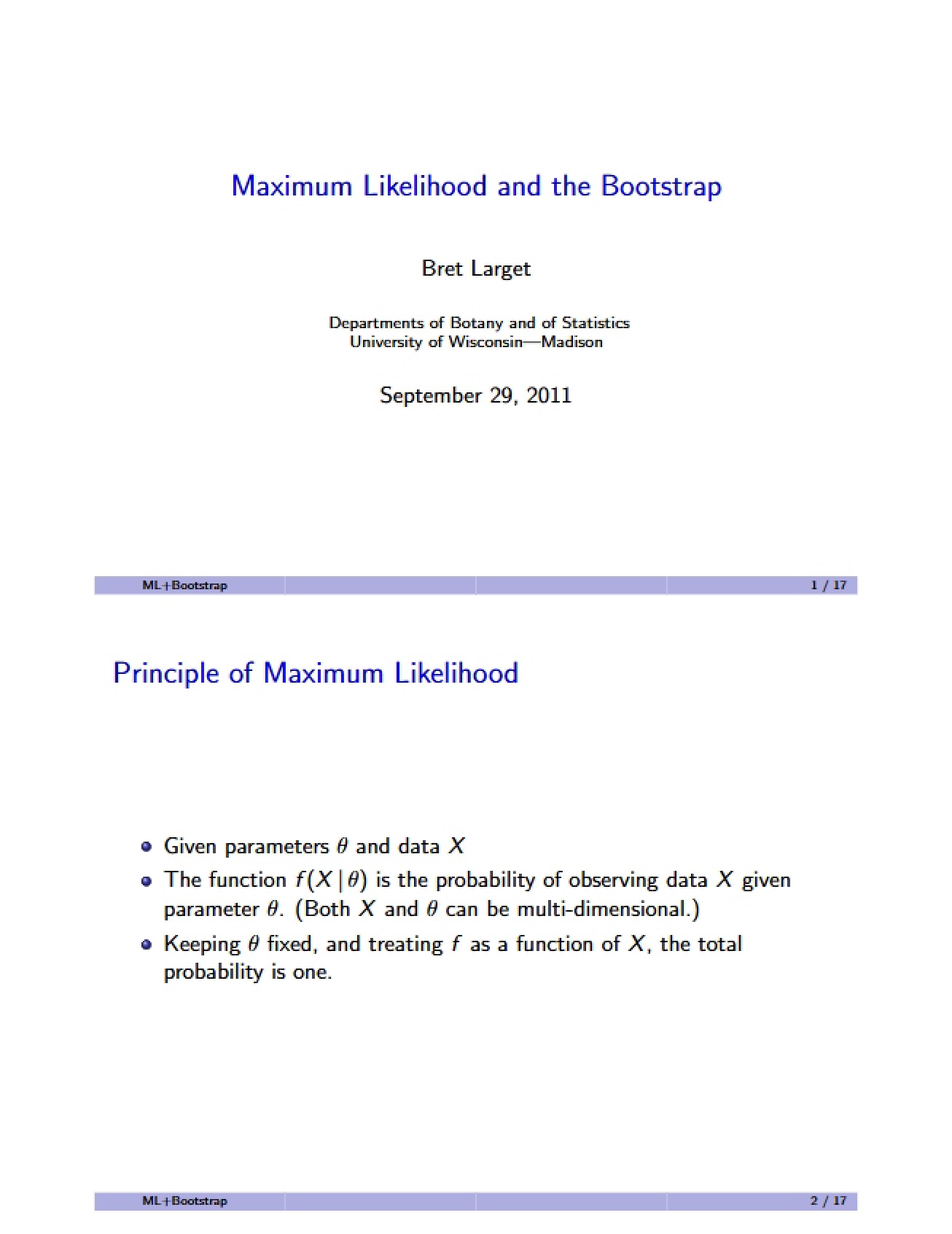Bootstrap and Maximum Likelihood