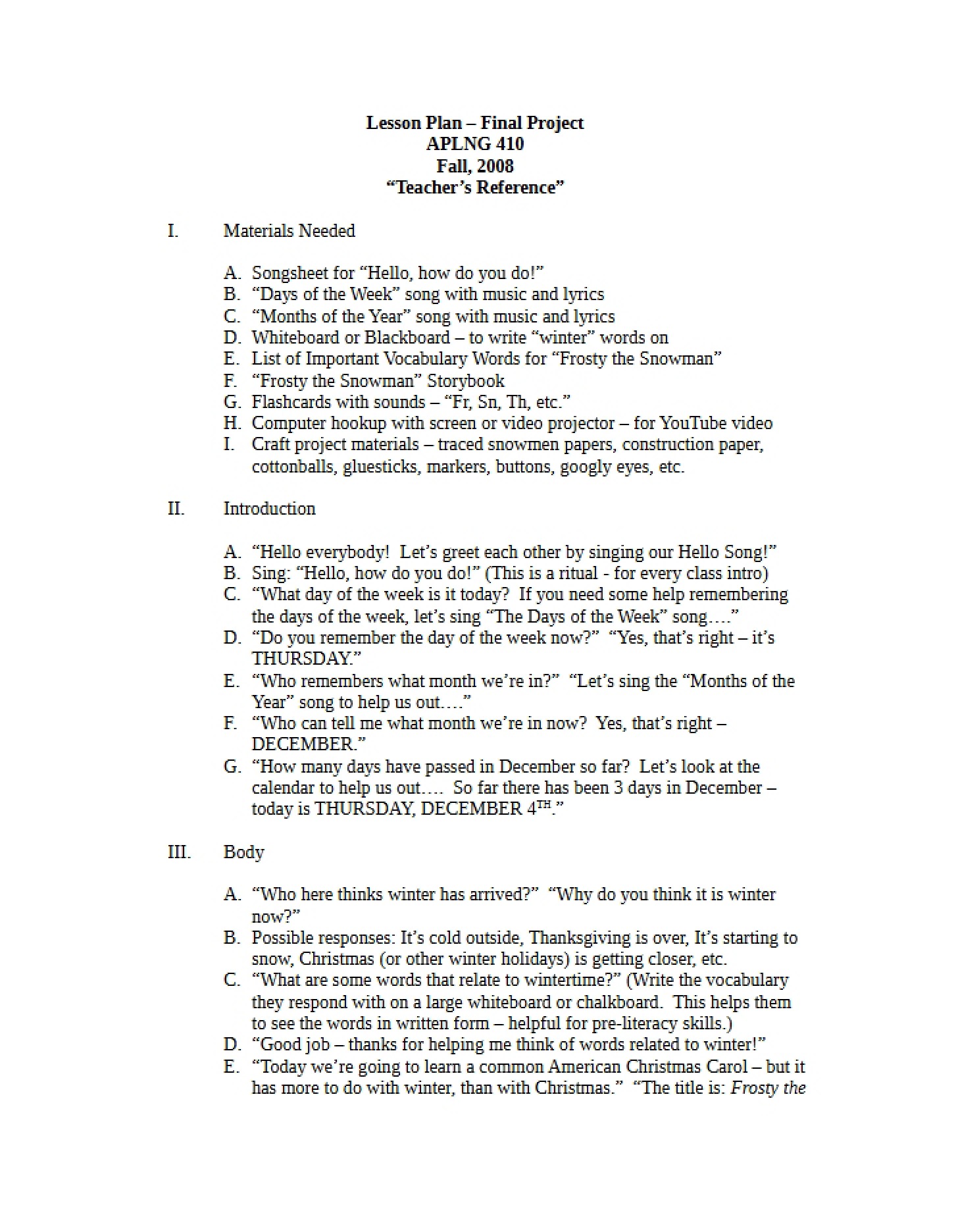 Lesson Plan for Final Project