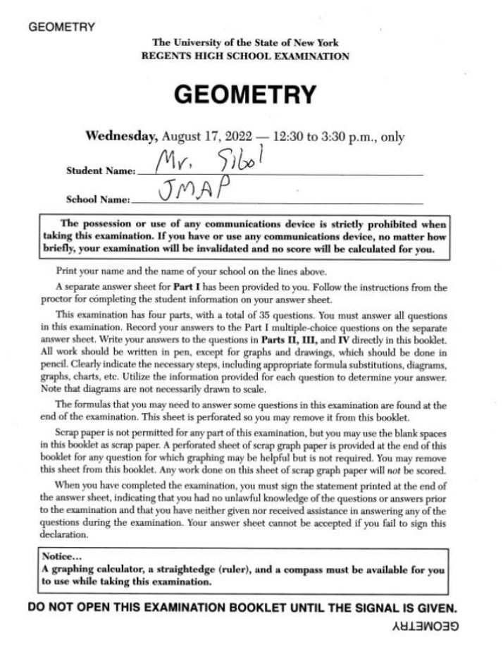 August 2022 Geometry Regents High School Examination