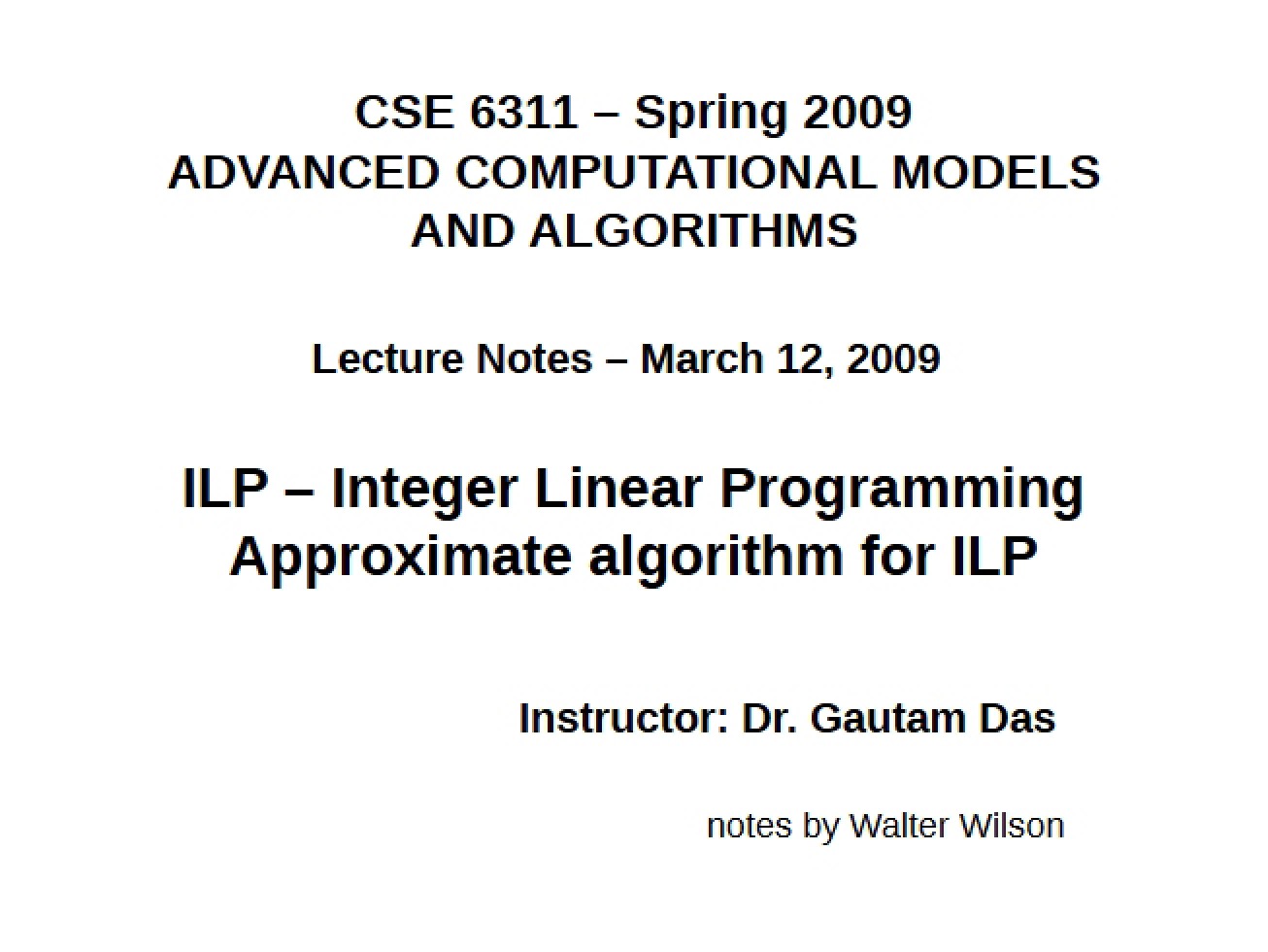 General Lecture Notes