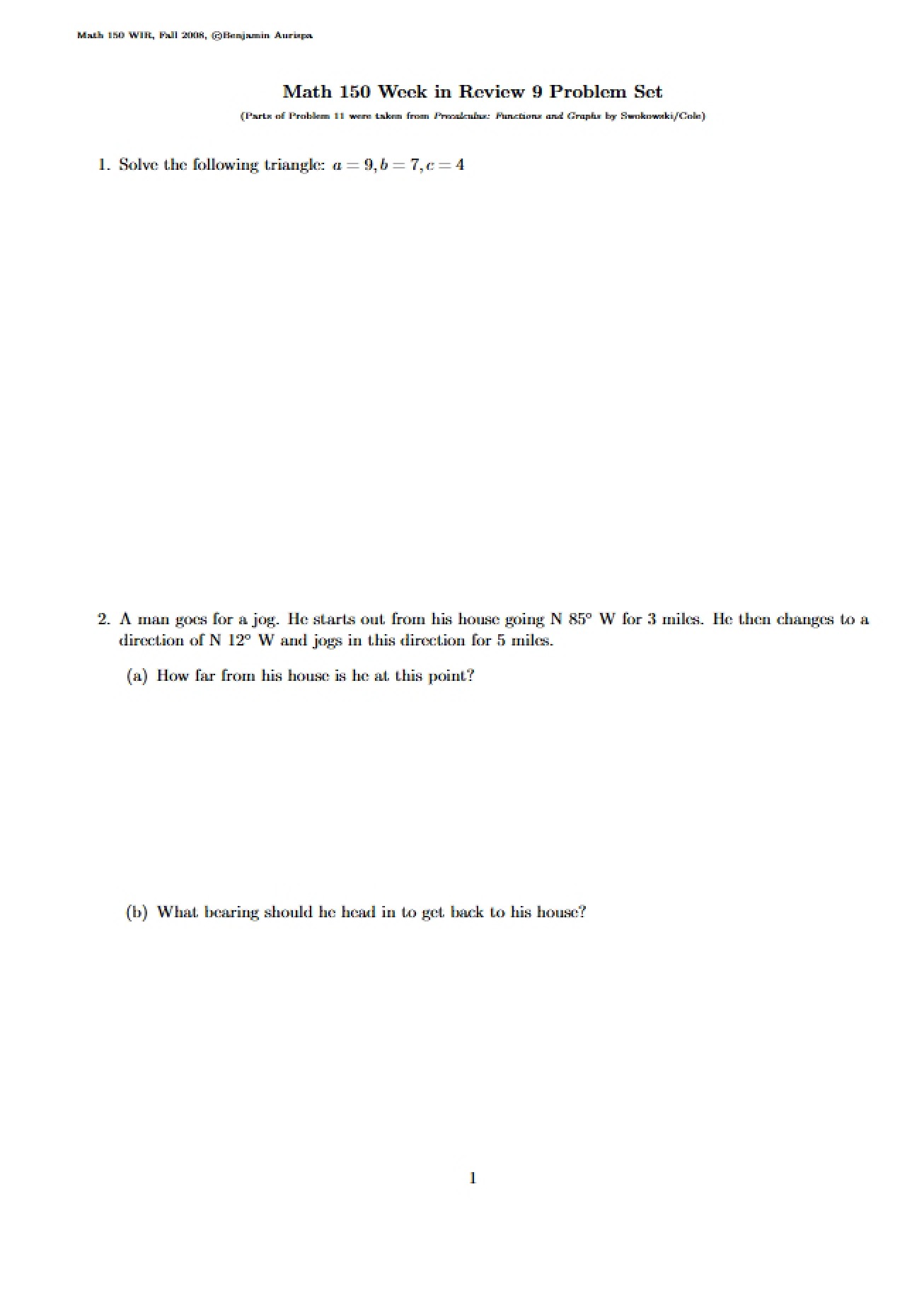 Weekly Review Worksheet Nine (2008, Version C)