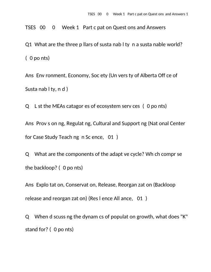 TSES 3002 Week 12 Q&A
