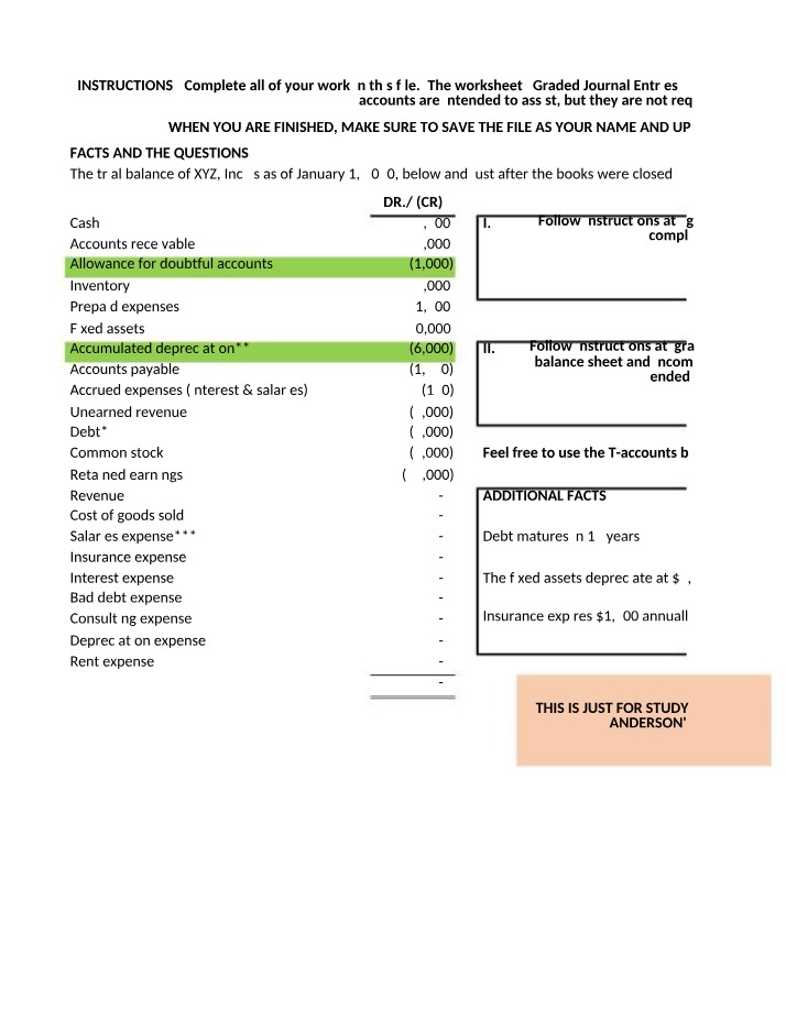 Graded Journal Entries - XYZ Accounting Tasks