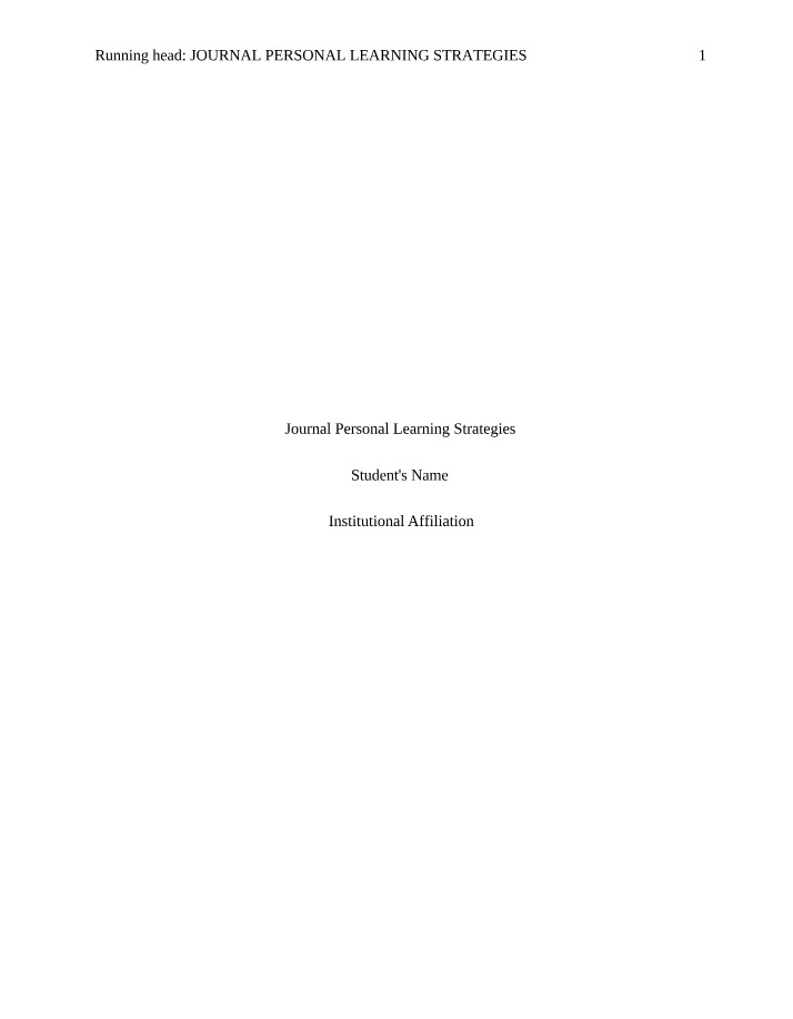 Journal of Personal Learning Strategies