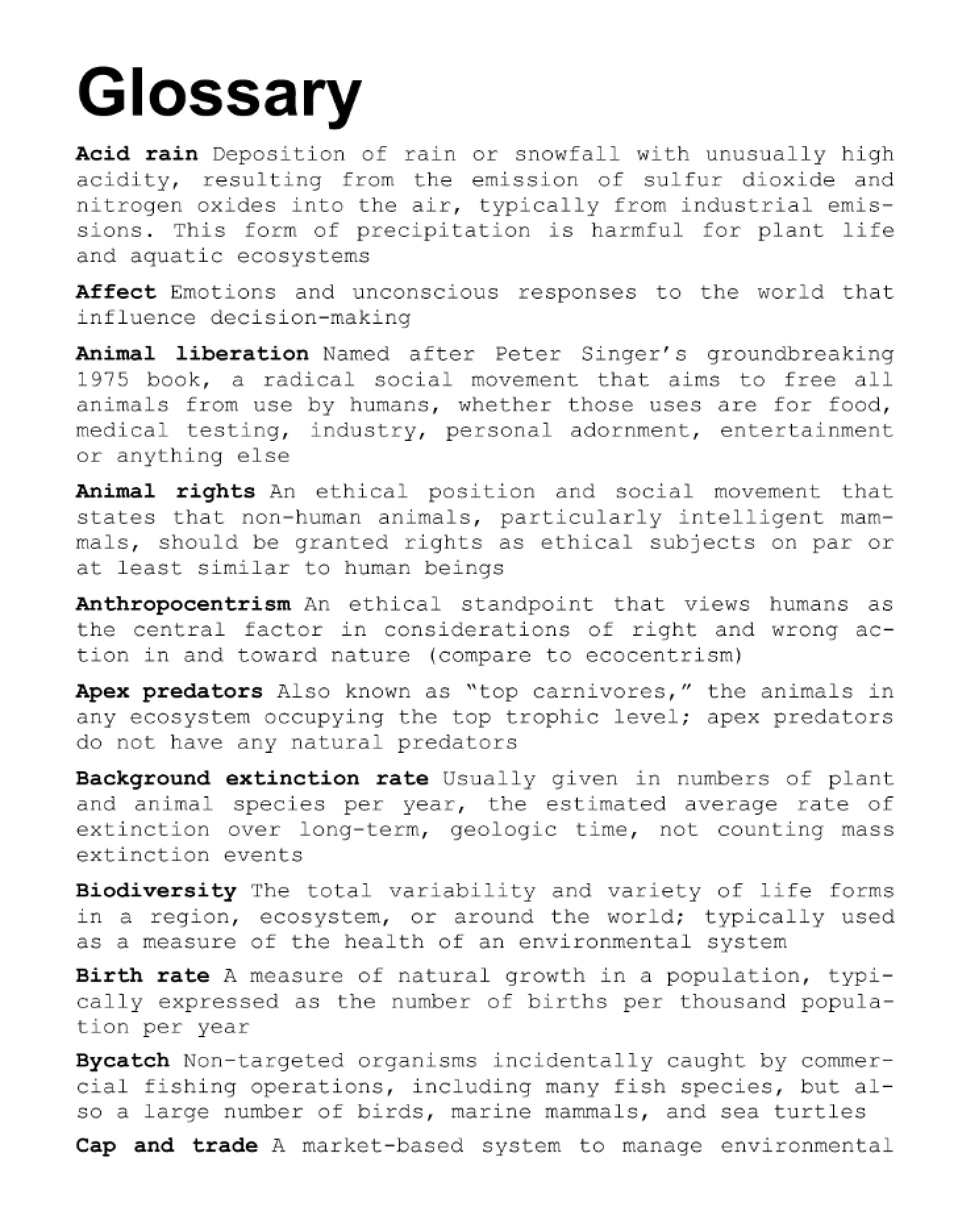 Environment and Society Glossary Terms