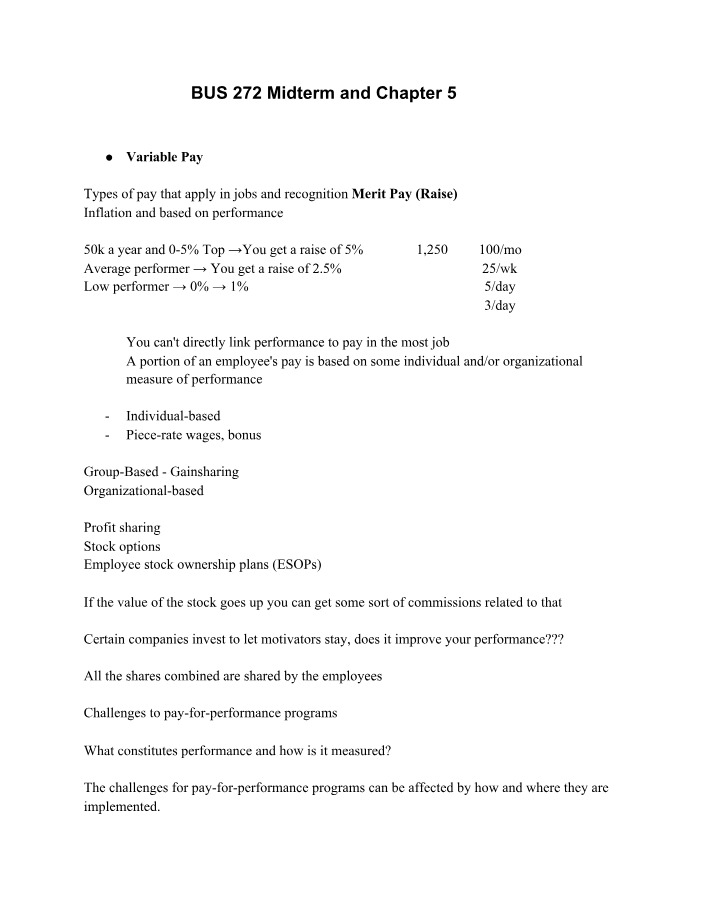 BUS 272 Midterm Review - Chapter 5