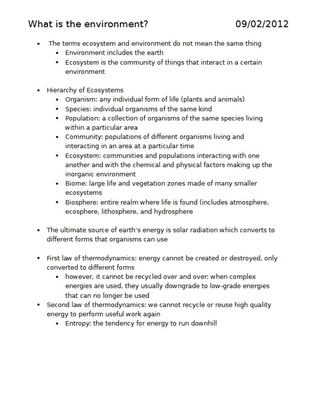 Class Notes - Resources & Environ