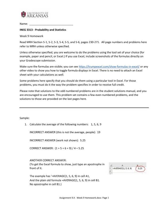 Week 9 Homework - Assignment 9.X