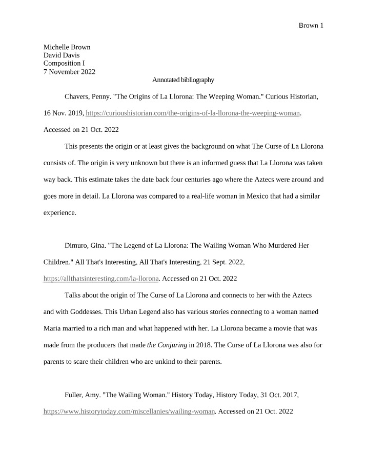 Annotated Bibliography - Origins and Legends of La Llorona