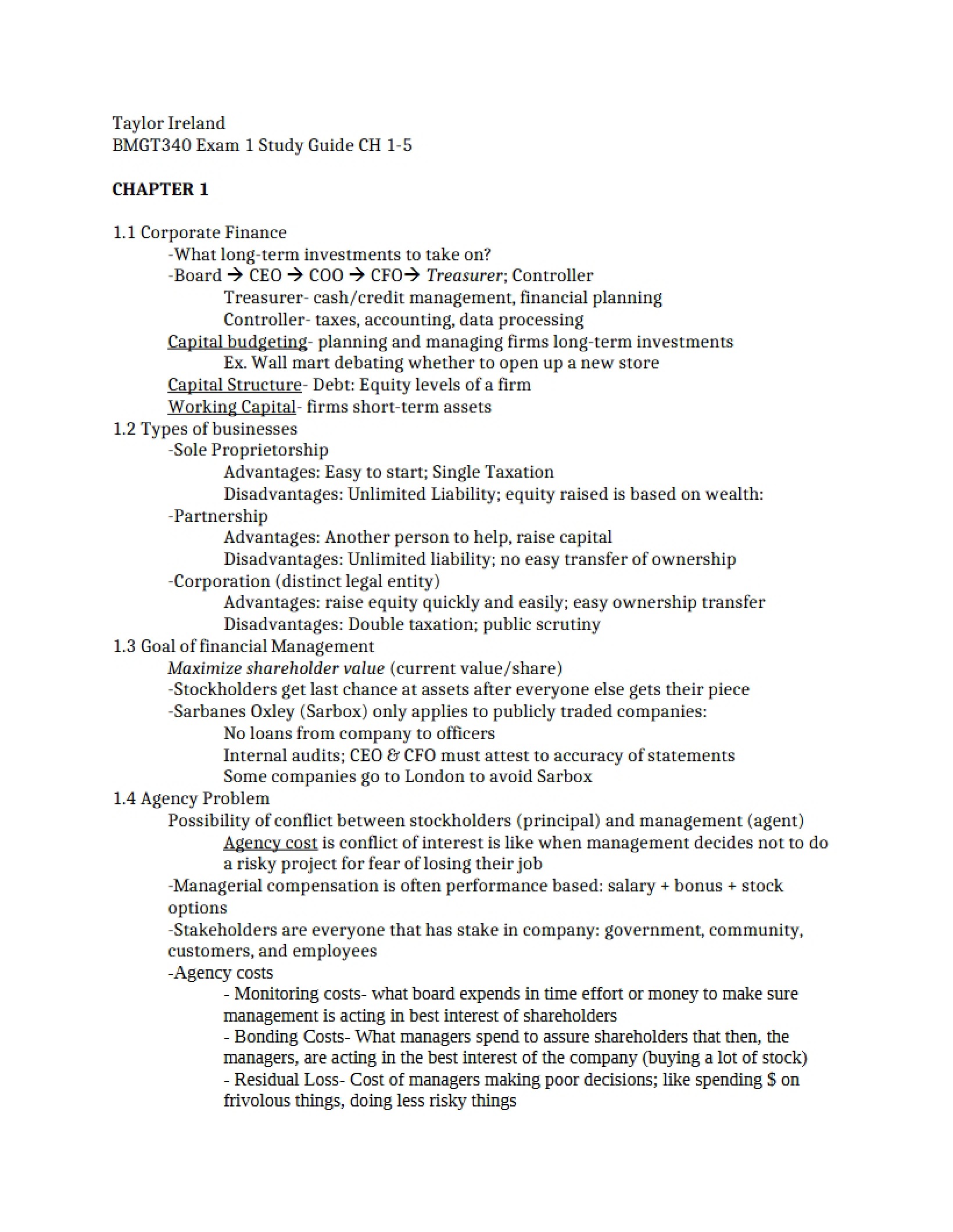 First Exam Study Guide