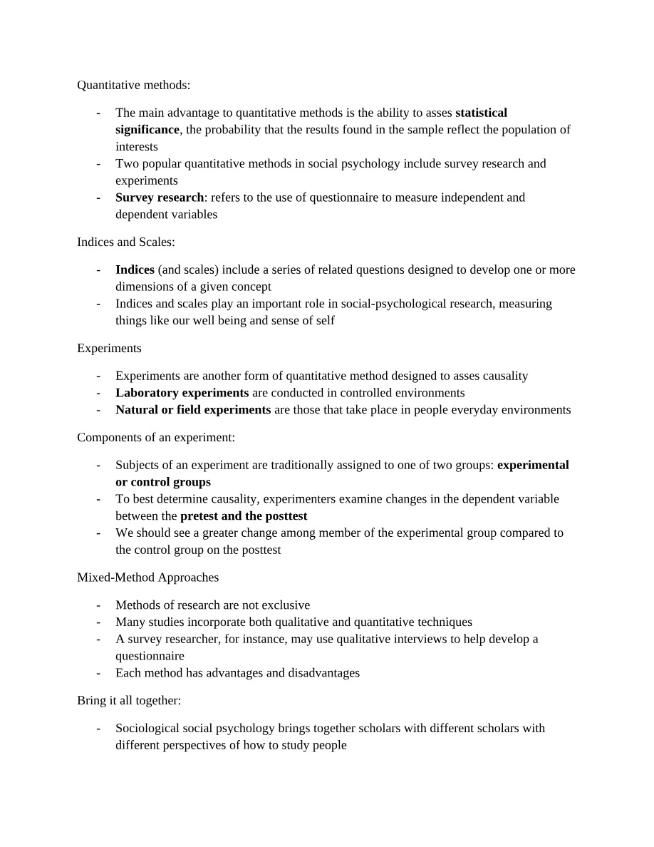 Notes on Sociology - Quantitative Methods and Self-Identity