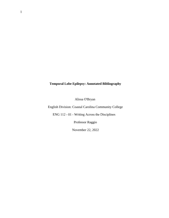Annotated Bibliography - Temporal Lobe Epilepsy