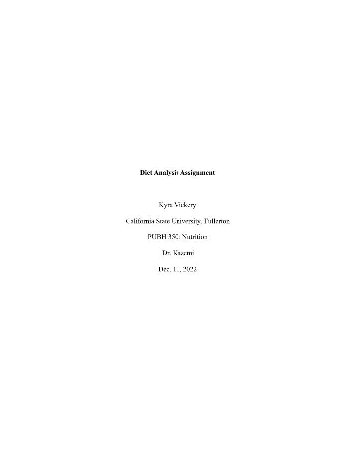 Diet Analysis Assignment - Macronutrient Distribution