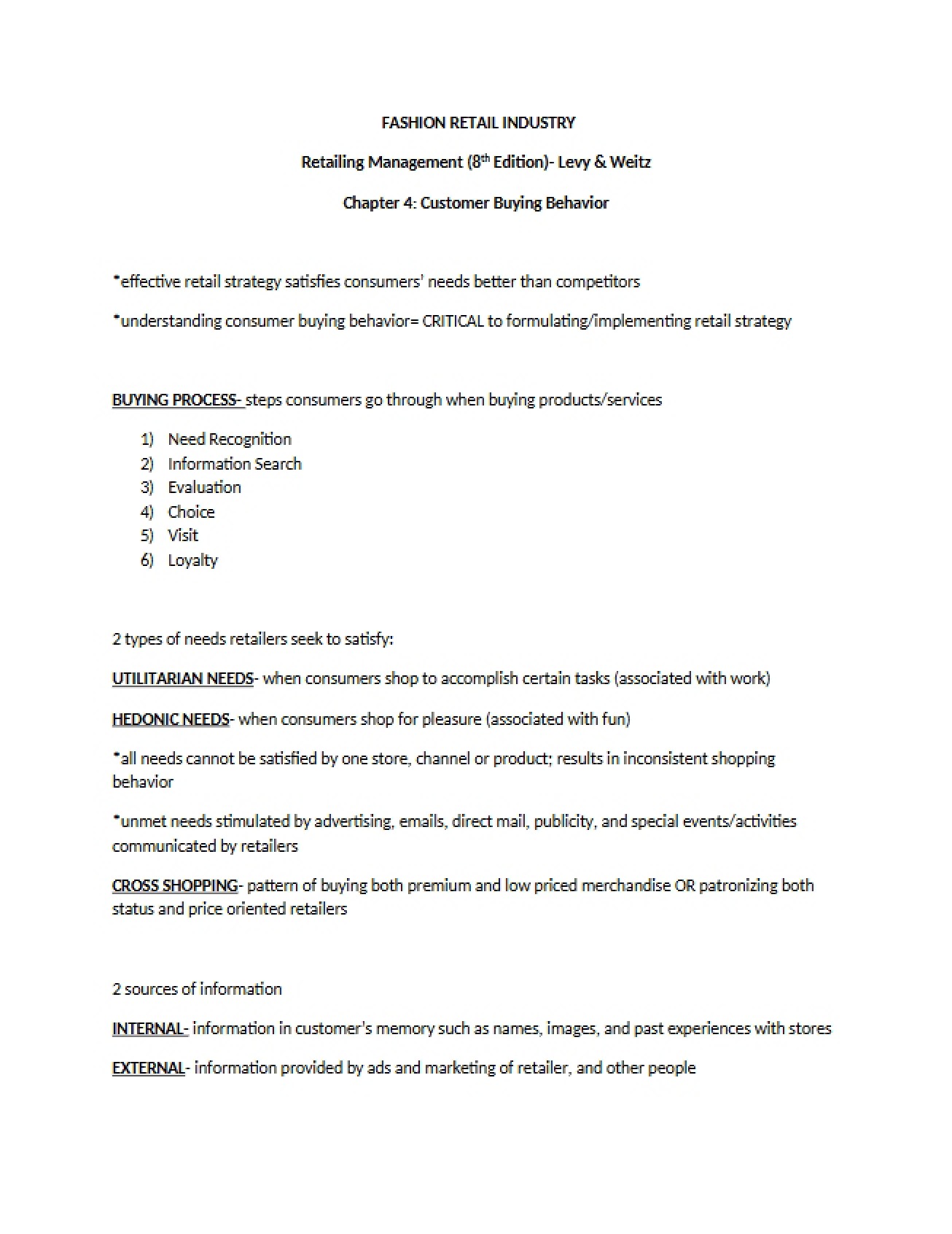 Buying Behavior of Customers (Chapter 4)
