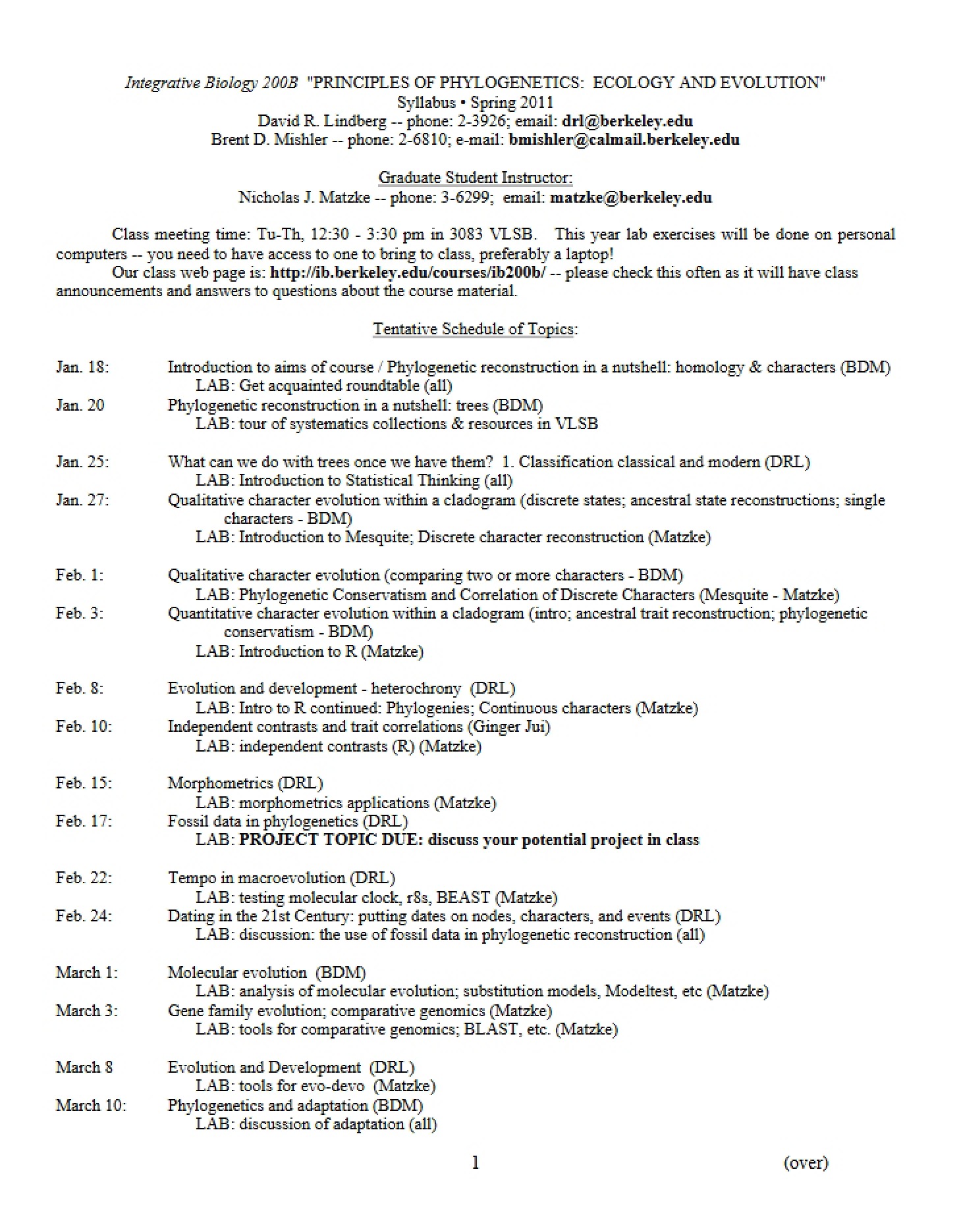 Class Syllabus