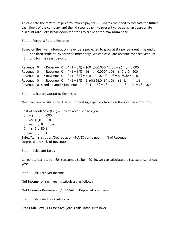 J&S Shares Valuation and Maximum Price Calculation