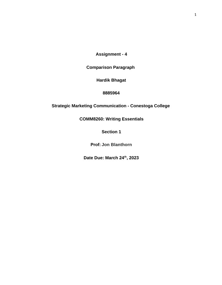 Comparison Paragraph - Assignment 4