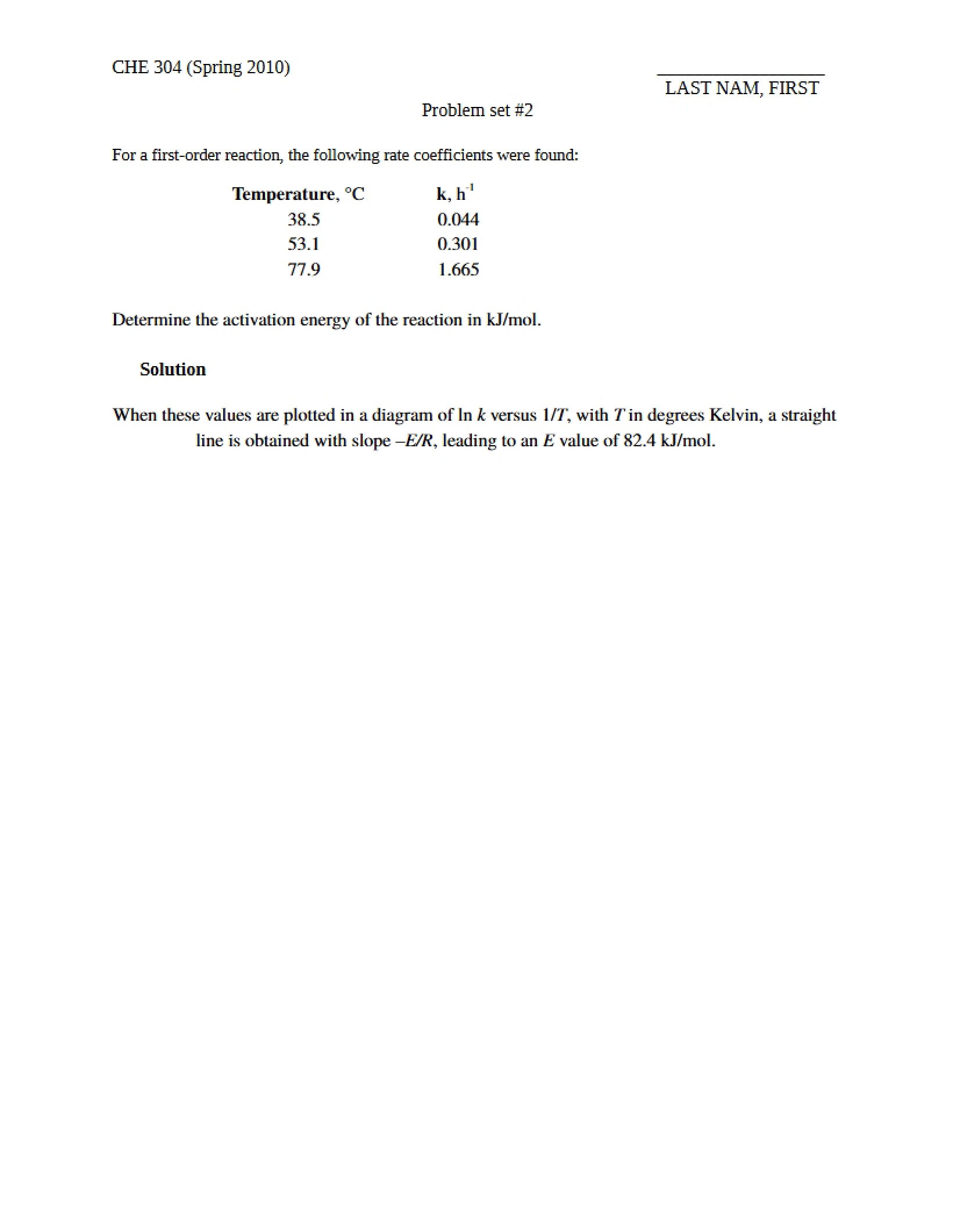 Kinetics Set 2 Problems