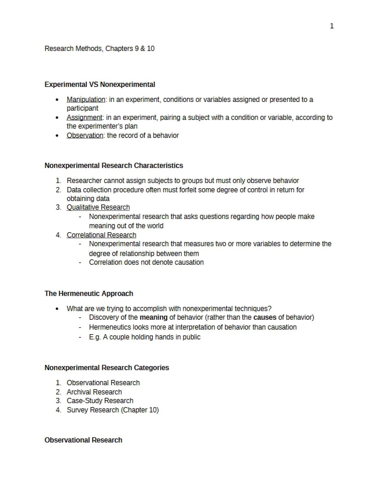 Comparison of Experimental and Nonexperimental Research