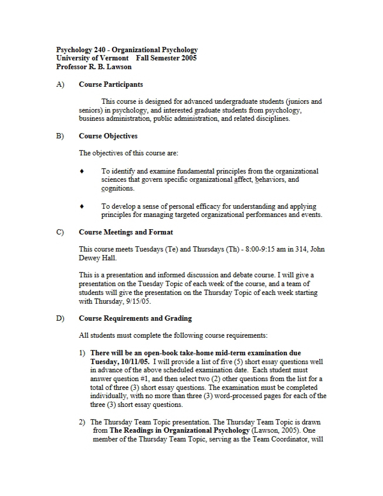 Organizational Psychology Syllabus