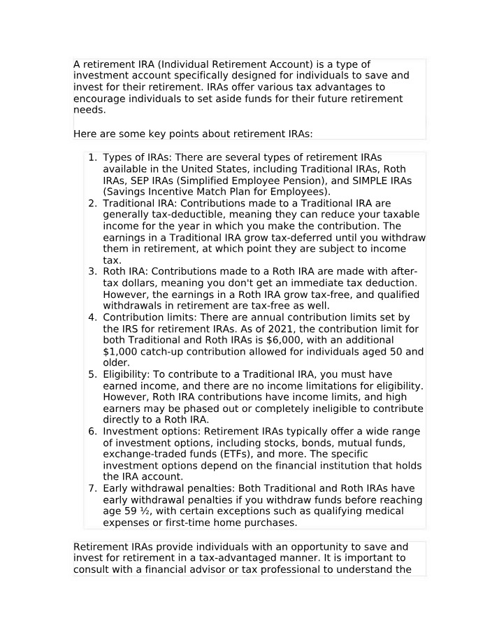 IRA Tax Notes