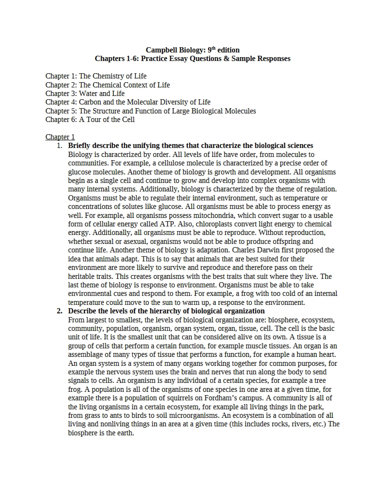 Sample Responses and Practice Essay Questions