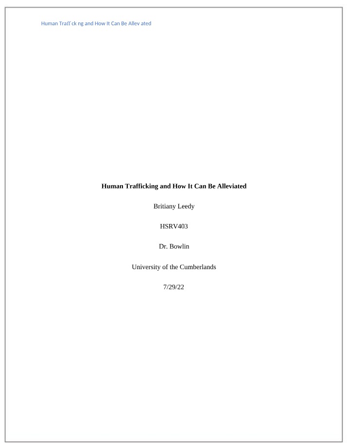 Human Trafficking - Mini Research Paper