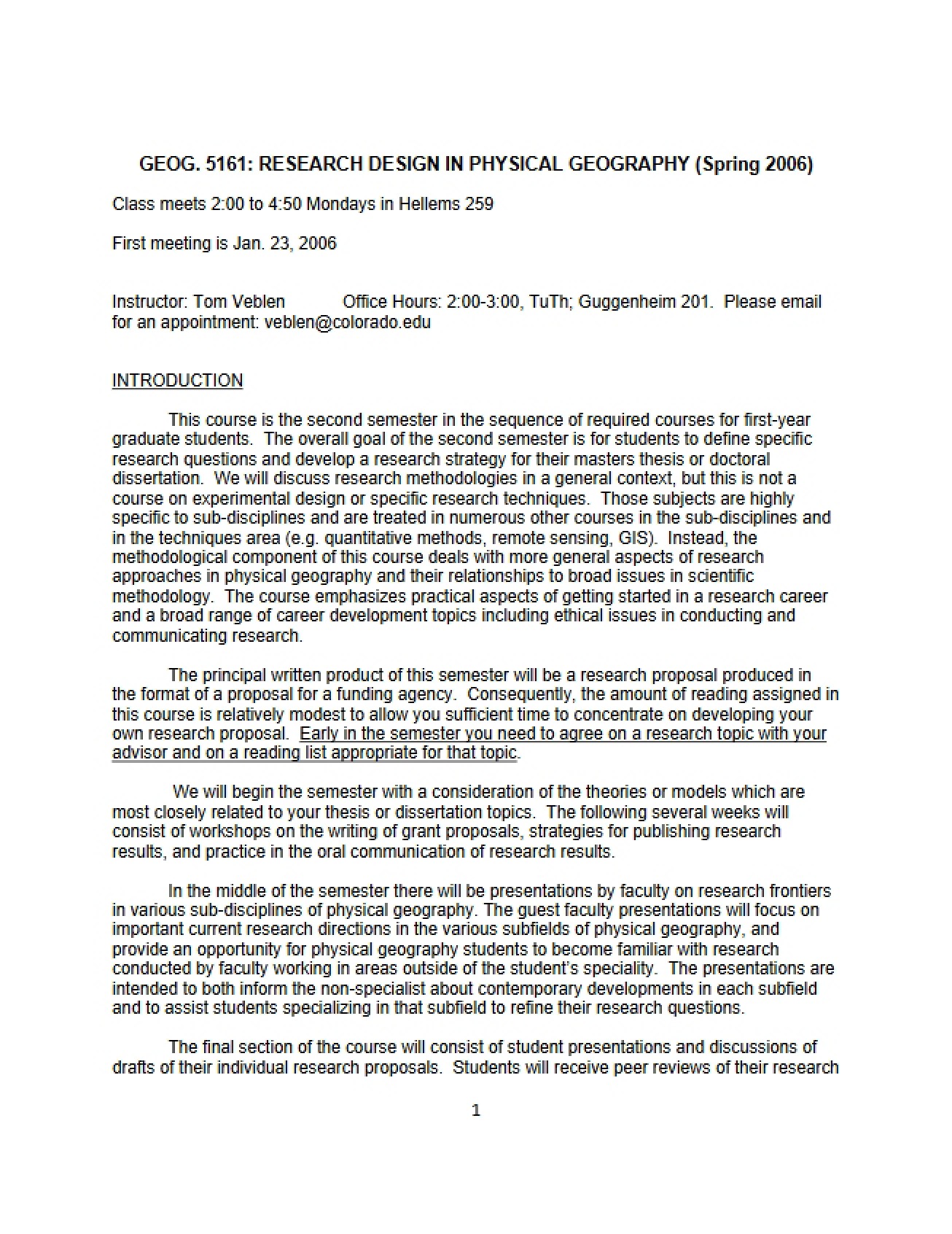 Research Design in Geography Syllabus