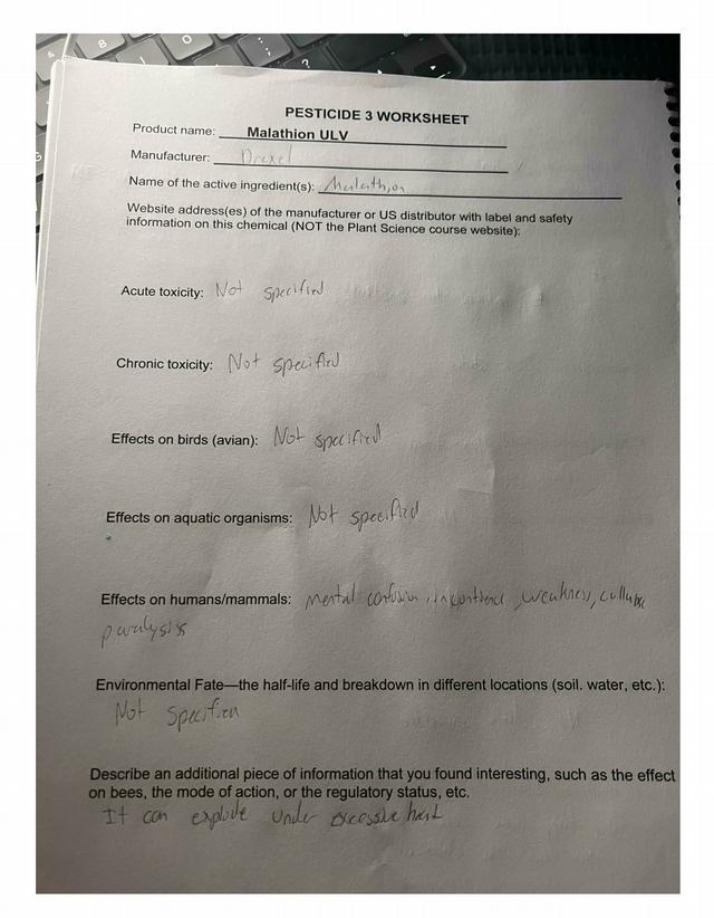 Worksheet - Pesticide 3