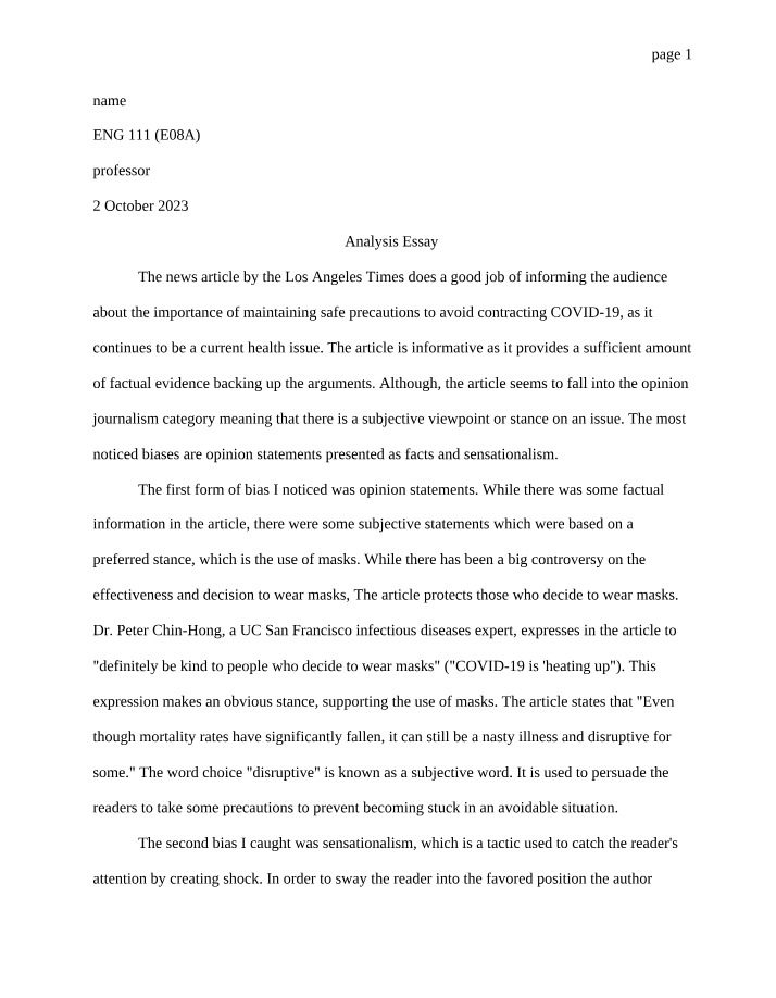 COVID-19 Precautions and Media Bias - Analysis Essay