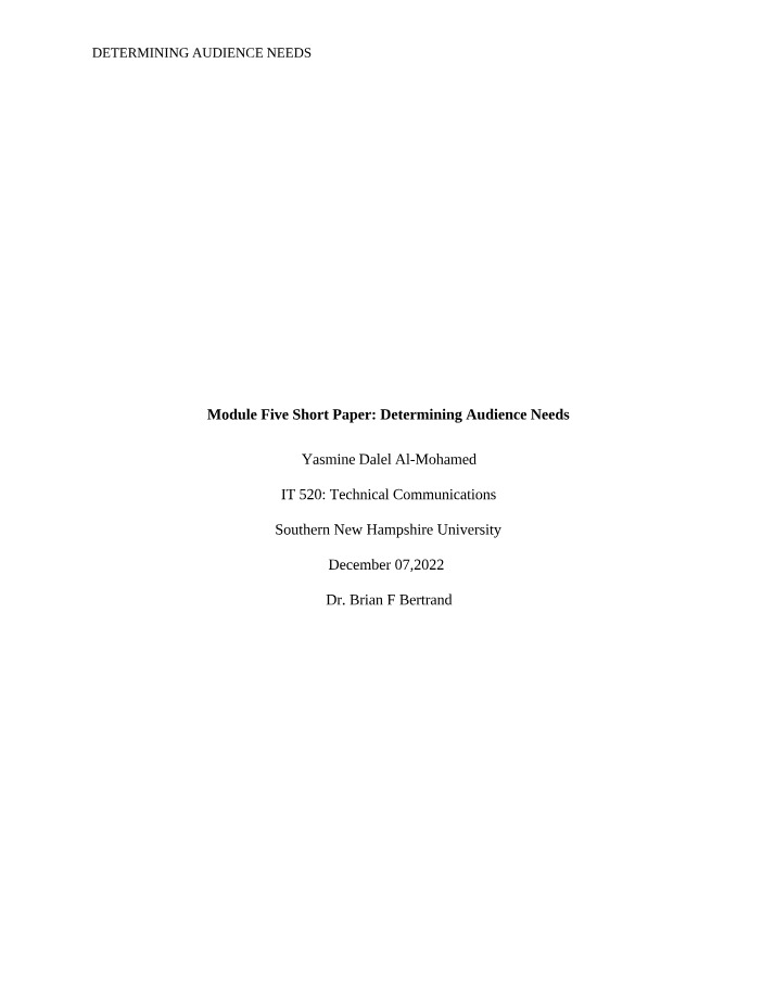 Short Paper 5-2 - Determining Audience Needs
