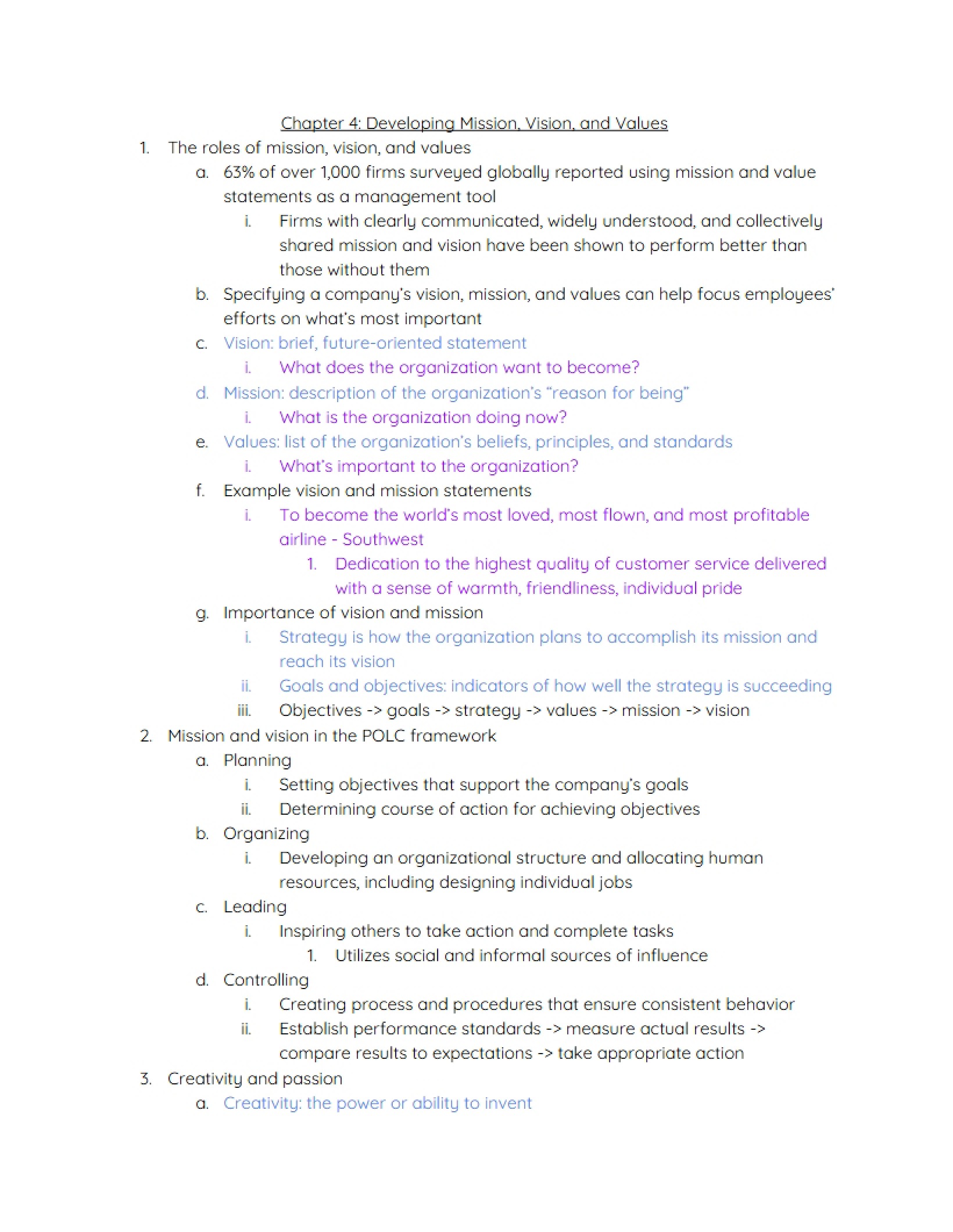 Mission, Vision, and Value Development (Ch. 4)