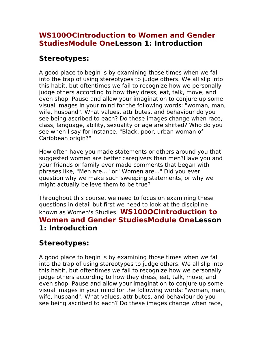 WS100 Module One Lesson 1
