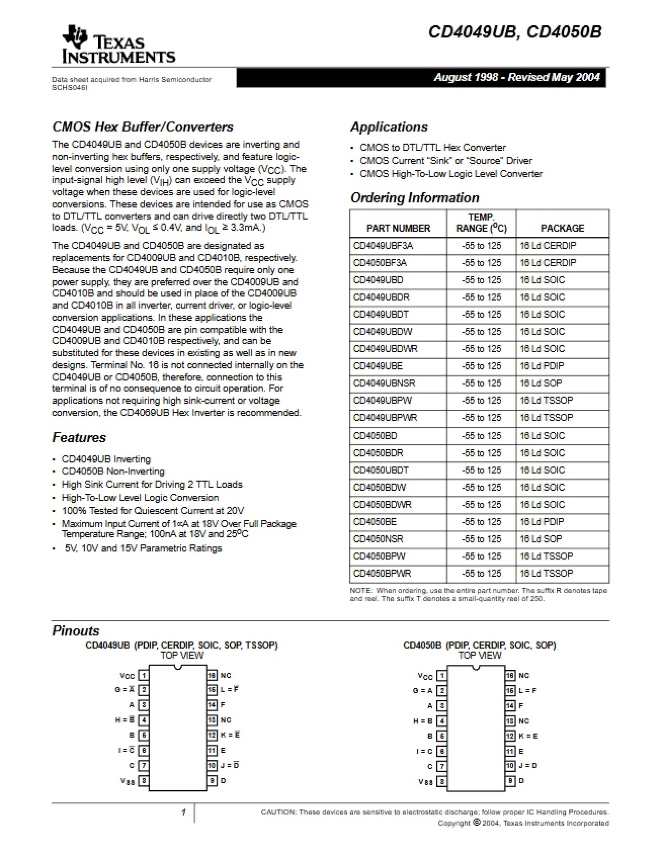 Hex Buffer-Converters CMOS