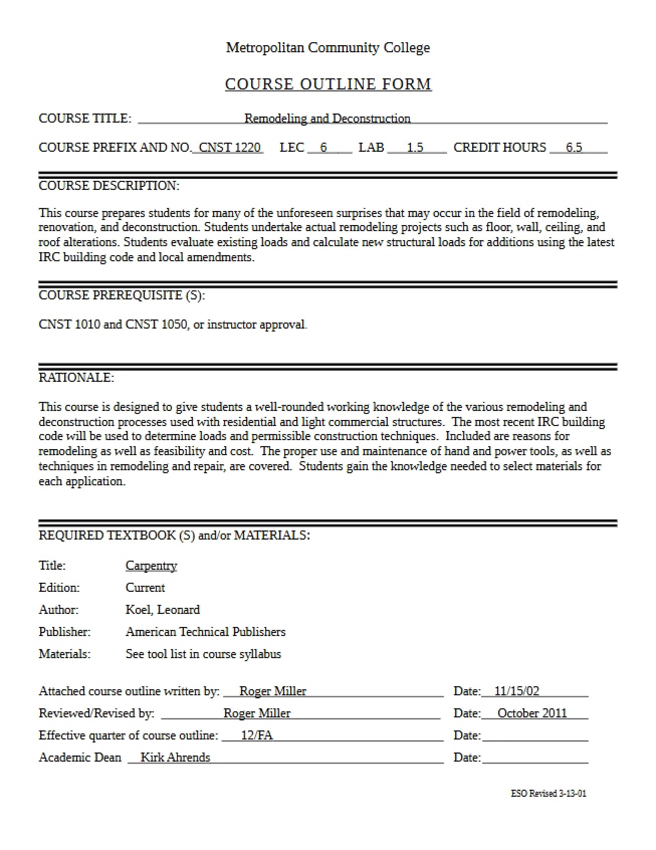 Pastry Course Outline