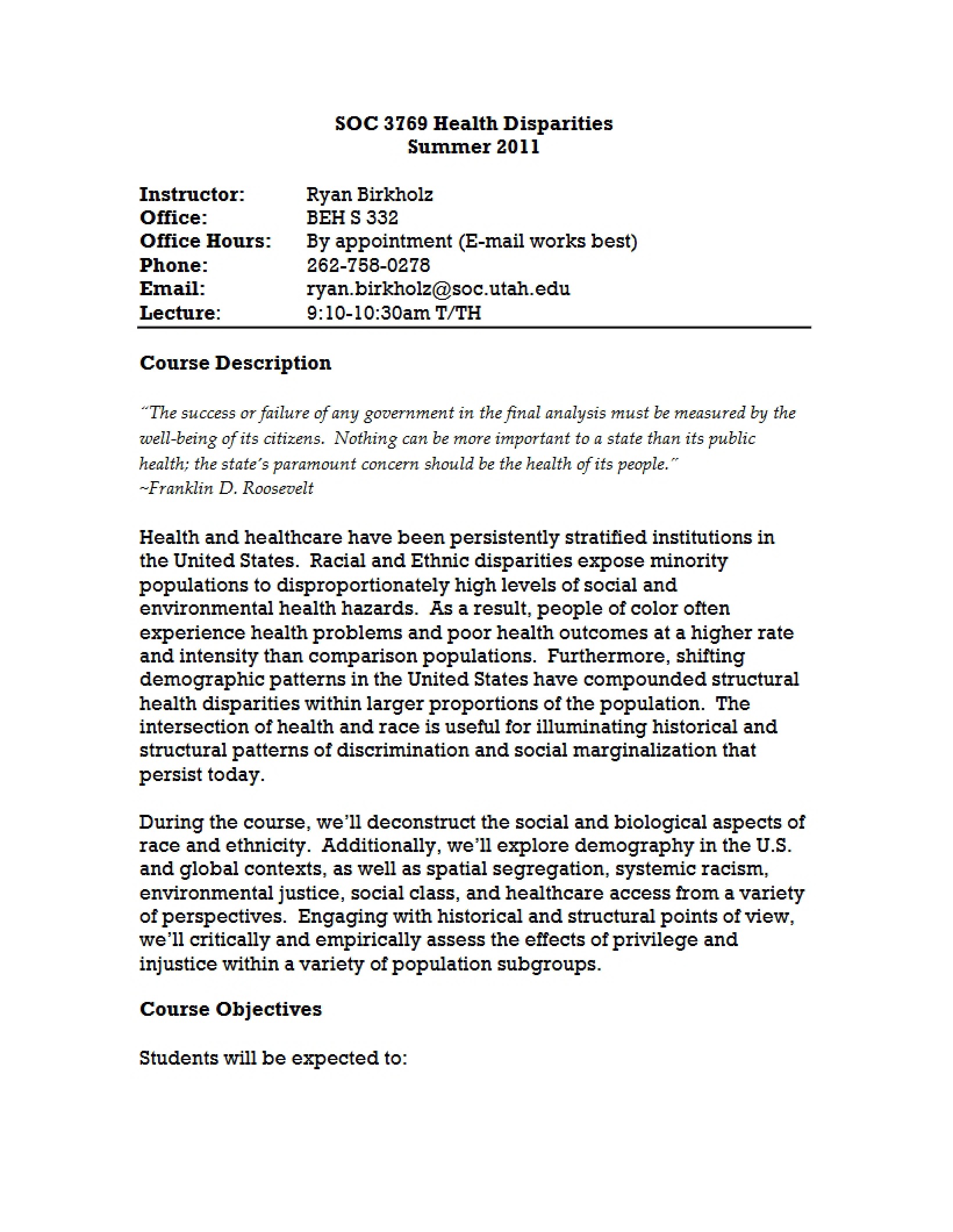 Syllabus Health Disparities