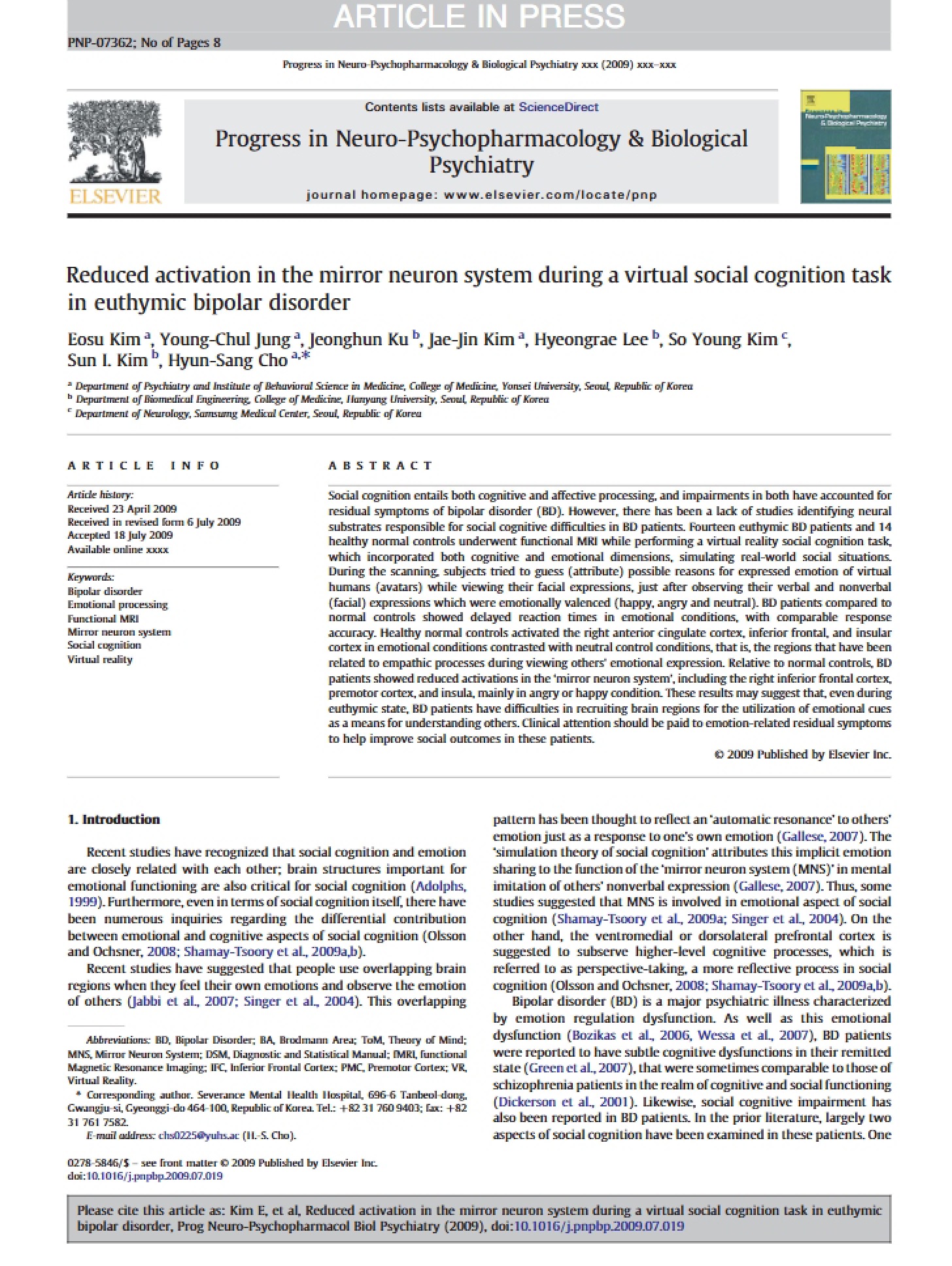 Mirror Neuron System Reduced Activation