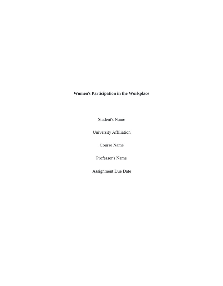 Women's Participation in the Workplace - The Benefits