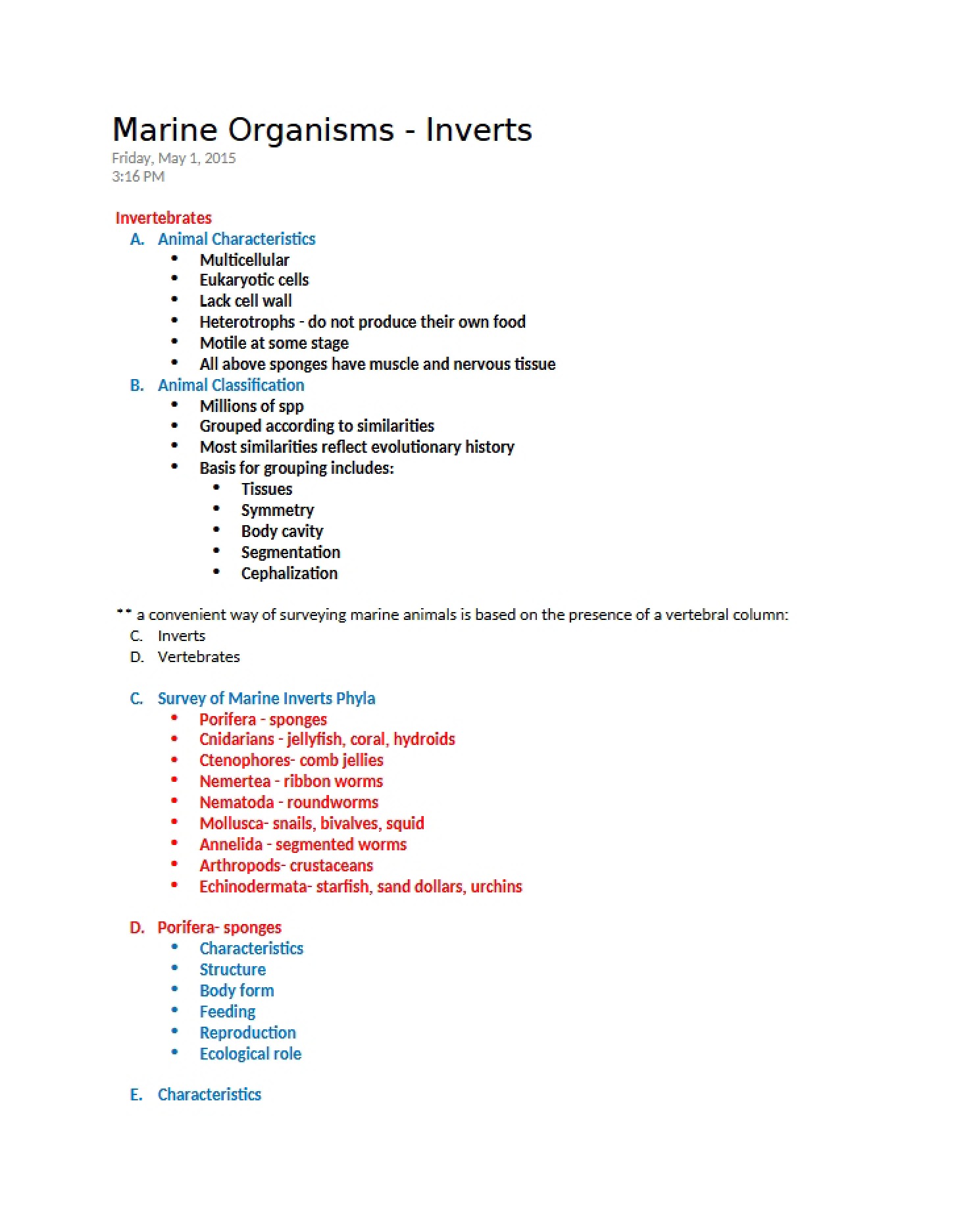 Invertebrate Marine Organisms