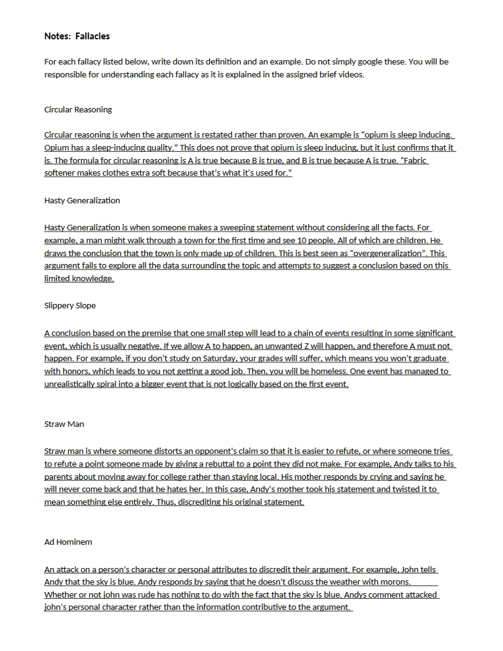 Notes on Fallacies